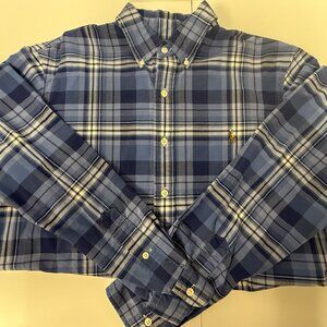 Ralph Lauren - Mens button down dress shirt Blue Plaid Large